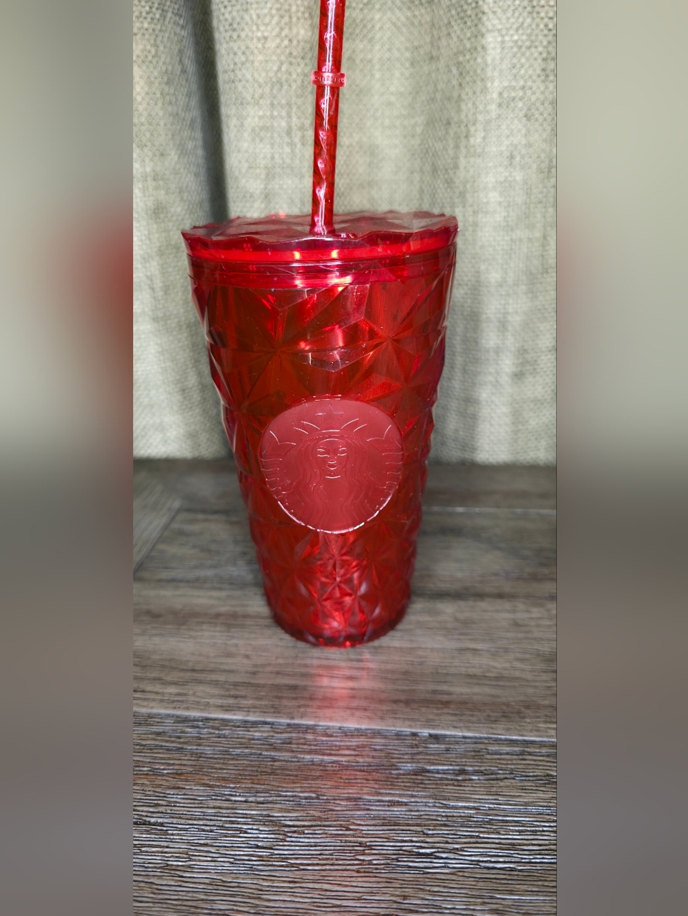 Starbucks Red Faceted Cold Cup with Straw
